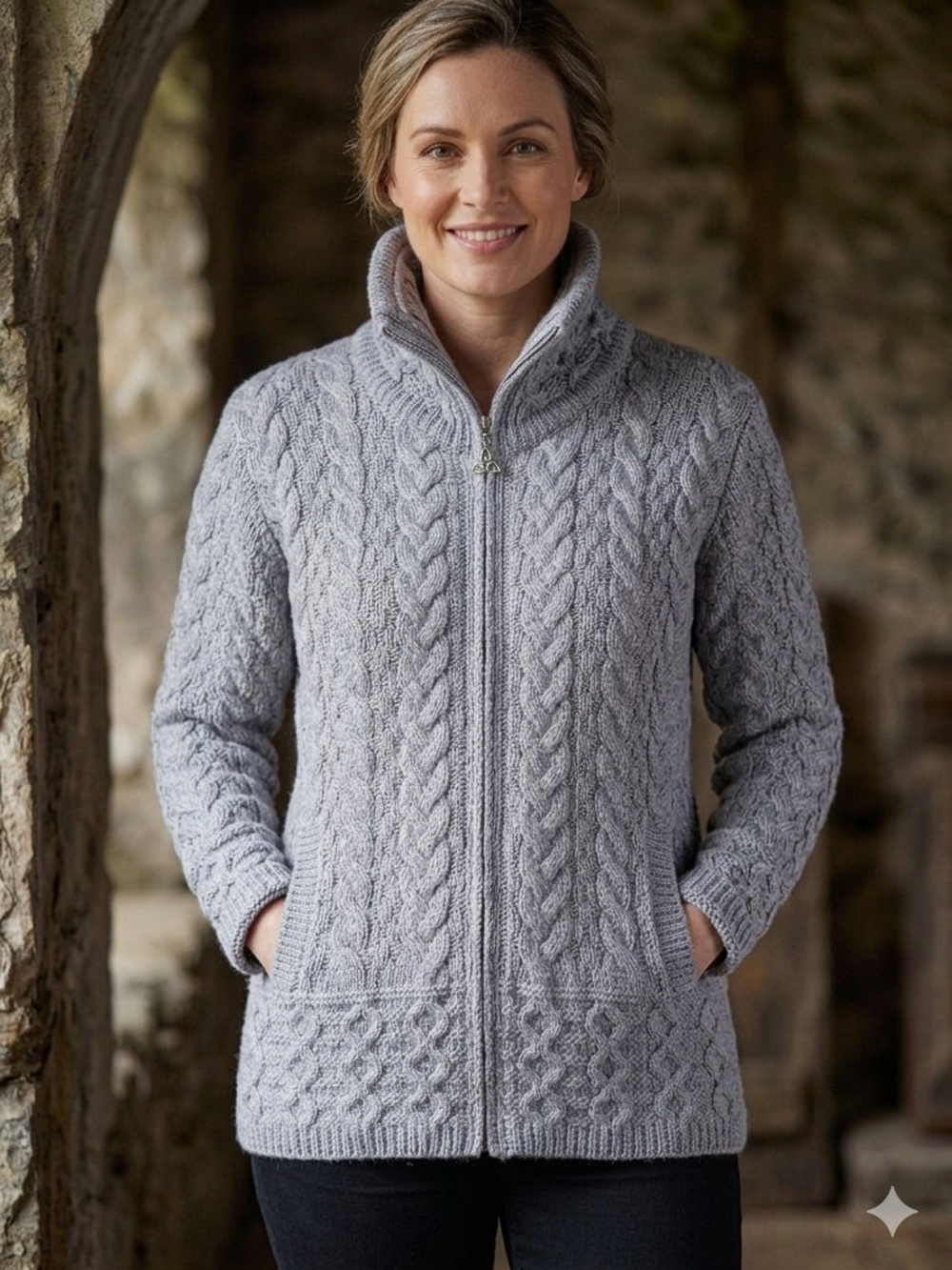 NEW Ireland Merino Wool Cable Knit Zip-Front Women's Sz M
